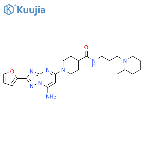 4-Piperidinecarboxamide,1-[7-amino-2-(2-furanyl)[1,2,4]triazolo[1,5-a]pyrimidin-5-yl]-N-[3-(2-methyl-1-piperidinyl)propyl]- structure