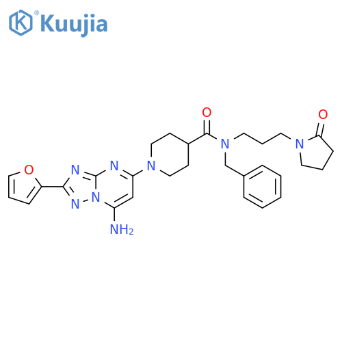 4-Piperidinecarboxamide,1-[7-amino-2-(2-furanyl)[1,2,4]triazolo[1,5-a]pyrimidin-5-yl]-N-[3-(2-oxo-1-pyrrolidinyl)propyl]-N-(phenylmethyl)- structure