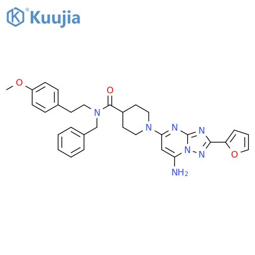 4-Piperidinecarboxamide,1-[7-amino-2-(2-furanyl)[1,2,4]triazolo[1,5-a]pyrimidin-5-yl]-N-[2-(4-methoxyphenyl)ethyl]-N-(phenylmethyl)- structure