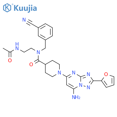 4-Piperidinecarboxamide,N-[2-(acetylamino)ethyl]-1-[7-amino-2-(2-furanyl)[1,2,4]triazolo[1,5-a]pyrimidin-5-yl]-N-[(3-cyanophenyl)methyl]- structure