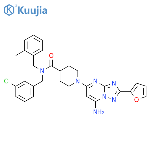 4-Piperidinecarboxamide,1-[7-amino-2-(2-furanyl)[1,2,4]triazolo[1,5-a]pyrimidin-5-yl]-N-[(3-chlorophenyl)methyl]-N-[(2-methylphenyl)methyl]- structure
