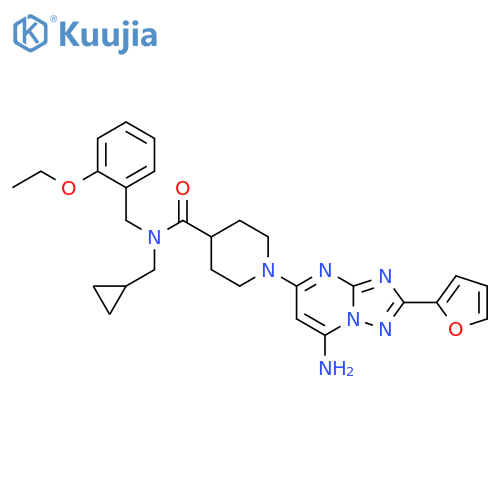 4-Piperidinecarboxamide,1-[7-amino-2-(2-furanyl)[1,2,4]triazolo[1,5-a]pyrimidin-5-yl]-N-(cyclopropylmethyl)-N-[(2-ethoxyphenyl)methyl]- structure