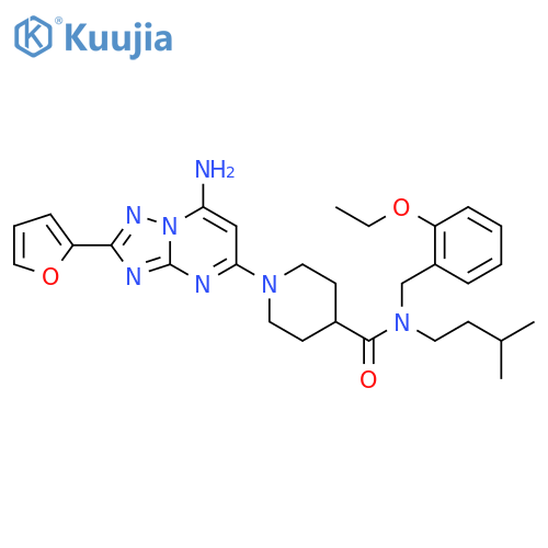 4-Piperidinecarboxamide,1-[7-amino-2-(2-furanyl)[1,2,4]triazolo[1,5-a]pyrimidin-5-yl]-N-[(2-ethoxyphenyl)methyl]-N-(3-methylbutyl)- structure