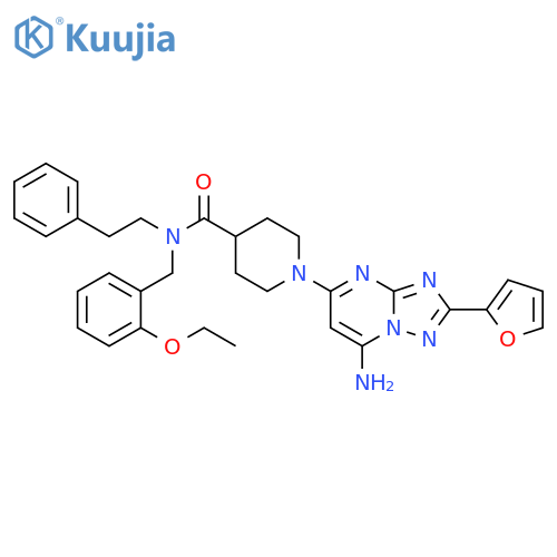 4-Piperidinecarboxamide,1-[7-amino-2-(2-furanyl)[1,2,4]triazolo[1,5-a]pyrimidin-5-yl]-N-[(2-ethoxyphenyl)methyl]-N-(2-phenylethyl)- structure