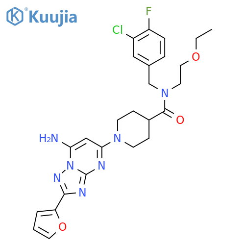 4-Piperidinecarboxamide,1-[7-amino-2-(2-furanyl)[1,2,4]triazolo[1,5-a]pyrimidin-5-yl]-N-[(3-chloro-4-fluorophenyl)methyl]-N-(2-ethoxyethyl)- structure