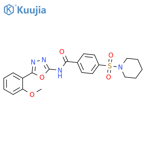 N-5-(2-methoxyphenyl)-1,3,4-oxadiazol-2-yl-4-(piperidine-1-sulfonyl)benzamide structure