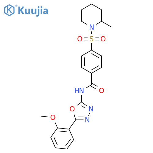 N-5-(2-methoxyphenyl)-1,3,4-oxadiazol-2-yl-4-(2-methylpiperidin-1-yl)sulfonylbenzamide structure
