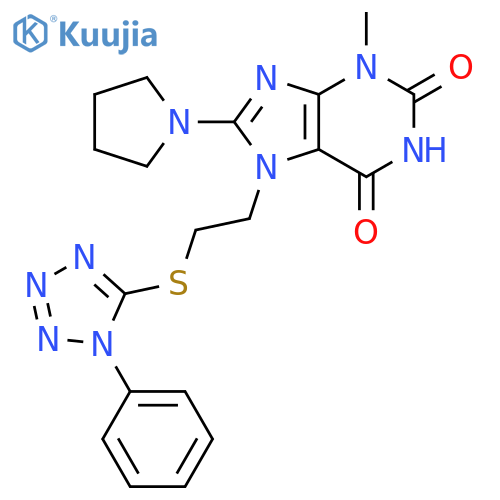 3-methyl-7-{2-(1-phenyl-1H-1,2,3,4-tetrazol-5-yl)sulfanylethyl}-8-(pyrrolidin-1-yl)-2,3,6,7-tetrahydro-1H-purine-2,6-dione structure