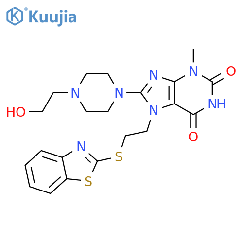 7-2-(1,3-benzothiazol-2-ylsulfanyl)ethyl-8-4-(2-hydroxyethyl)piperazin-1-yl-3-methyl-2,3,6,7-tetrahydro-1H-purine-2,6-dione structure