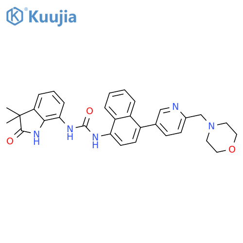 Urea,N-(2,3-dihydro-3,3-dimethyl-2-oxo-1H-indol-7-yl)-N'-[4-[6-(4-morpholinylmethyl)-3-pyridinyl]-1-naphthalenyl]- structure