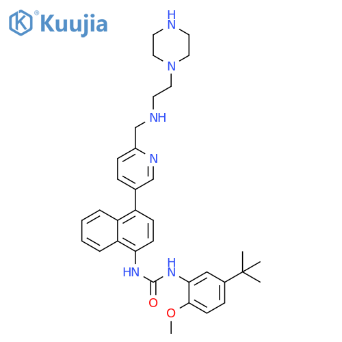 Urea,N-[5-(1,1-dimethylethyl)-2-methoxyphenyl]-N'-[4-[6-[[[2-(1-piperazinyl)ethyl]amino]methyl]-3-pyridinyl]-1-naphthalenyl]- structure
