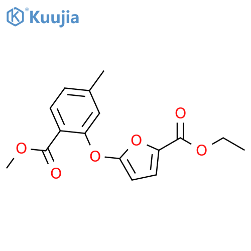 2-Furancarboxylic acid, 5-[2-(methoxycarbonyl)-5-methylphenoxy]-, ethylester structure