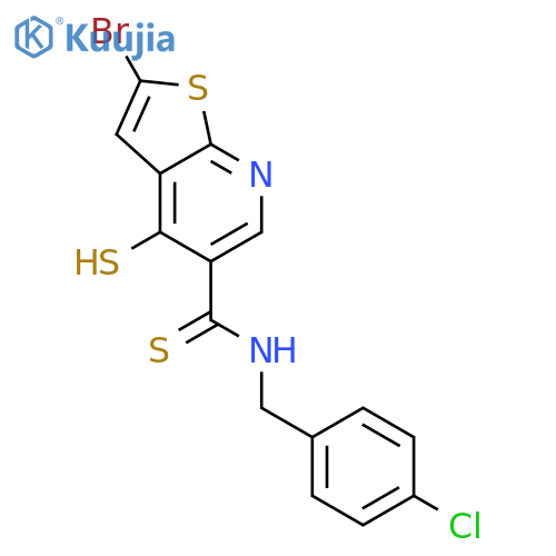 Thieno[2,3-b]pyridine-5-carbothioamide,2-bromo-N-[(4-chlorophenyl)methyl]-4-mercapto- structure