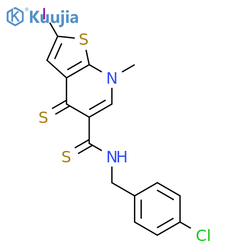 Thieno[2,3-b]pyridine-5-carbothioamide,N-[(4-chlorophenyl)methyl]-4,7-dihydro-2-iodo-7-methyl-4-thioxo- structure