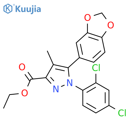 1H-Pyrazole-3-carboxylic acid,5-(1,3-benzodioxol-5-yl)-1-(2,4-dichlorophenyl)-4-methyl-, ethyl ester structure