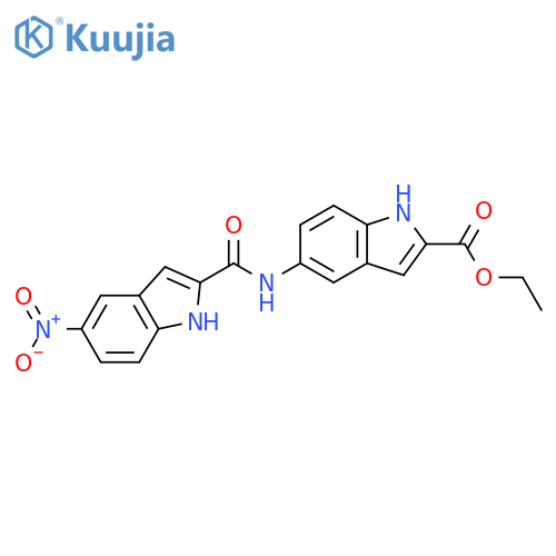 1H-Indole-2-carboxylic acid, 5-[[(5-nitro-1H-indol-2-yl)carbonyl]amino]-,ethyl ester structure