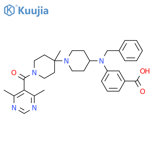 Benzoic acid,3-[[1'-[(4,6-dimethyl-5-pyrimidinyl)carbonyl]-4'-methyl[1,4'-bipiperidin]-4-yl](phenylmethyl)amino]- structure