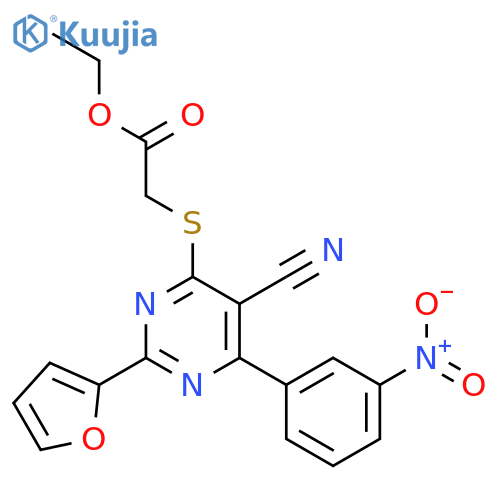 Acetic acid, [[5-cyano-2-(2-furanyl)-6-(3-nitrophenyl)-4-pyrimidinyl]thio]-,ethyl ester structure