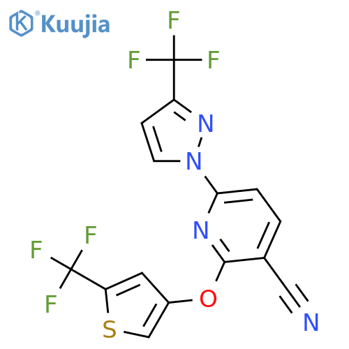 3-Pyridinecarbonitrile,6-[3-(trifluoromethyl)-1H-pyrazol-1-yl]-2-[[5-(trifluoromethyl)-3-thienyl]oxy]- structure