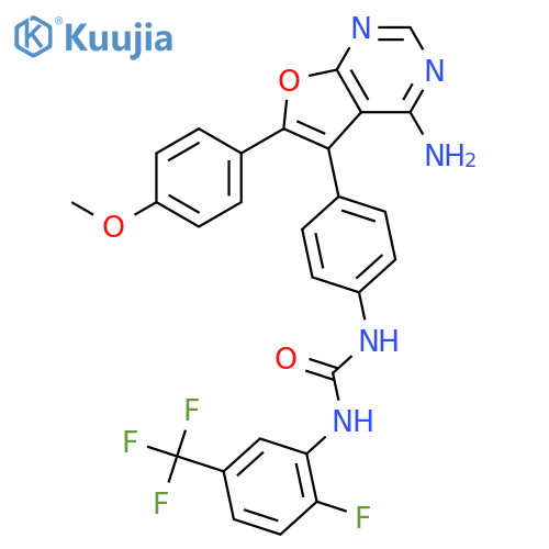 Urea,N-[4-[4-amino-6-(4-methoxyphenyl)furo[2,3-d]pyrimidin-5-yl]phenyl]-N'-[2-fluoro-5-(trifluoromethyl)phenyl]- structure