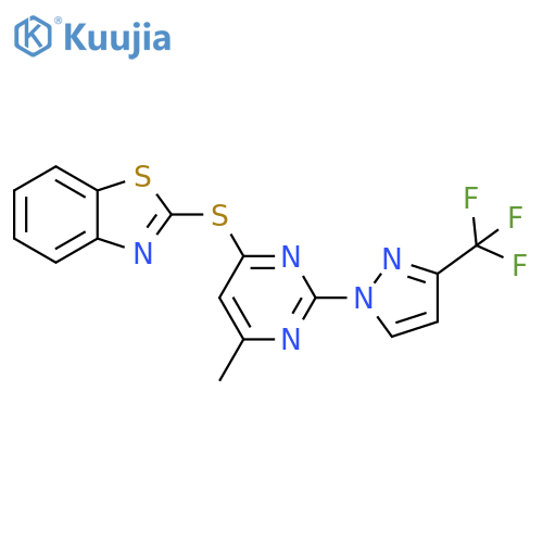 Benzothiazole,2-[[6-methyl-2-[3-(trifluoromethyl)-1H-pyrazol-1-yl]-4-pyrimidinyl]thio]- structure