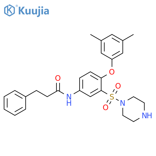 Benzenepropanamide,N-[4-(3,5-dimethylphenoxy)-3-(1-piperazinylsulfonyl)phenyl]- structure