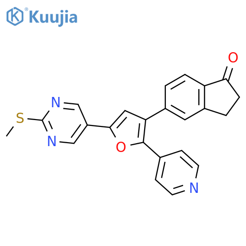 1H-Inden-1-one,2,3-dihydro-5-[5-[2-(methylthio)-5-pyrimidinyl]-2-(4-pyridinyl)-3-furanyl]- structure