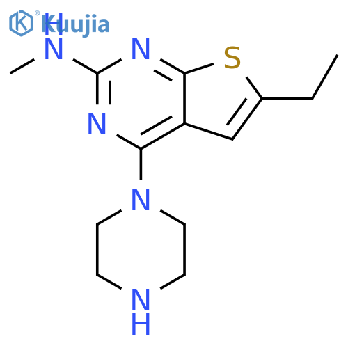 Thieno[2,3-d]pyrimidin-2-amine, 6-ethyl-N-methyl-4-(1-piperazinyl)- structure