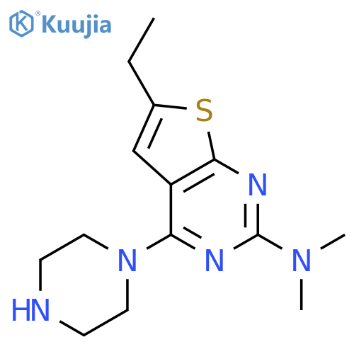 Thieno[2,3-d]pyrimidin-2-amine, 6-ethyl-N,N-dimethyl-4-(1-piperazinyl)- structure