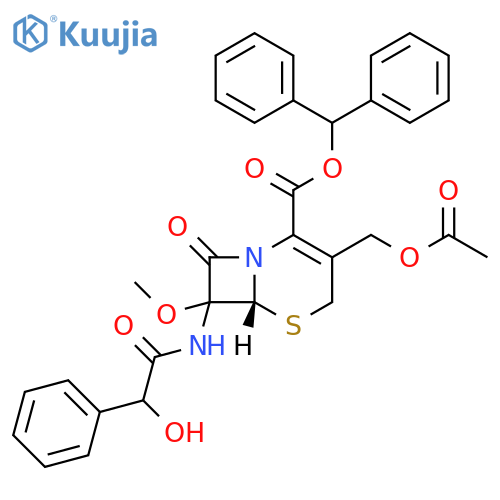 5-Thia-1-azabicyclo[4.2.0]oct-2-ene-2-carboxylic acid, 3-[(acetyloxy)methyl]-7-[(hydroxyphenylacetyl)amino]-7-methoxy-8-oxo-, diphenylmethyl ester, (6R)- (9CI) structure