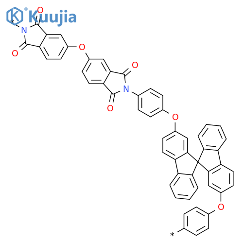 Poly[(1,3-dihydro-1,3-dioxo-2H-isoindole-2,5-diyl)oxy(1,3-dihydro-1,3-dioxo-2H-isoindole-5,2-diyl)-1,4-phenyleneoxy-9,9'-spirobi[9H-fluorene]-2,2'-diyloxy-1,4-phenylene] structure