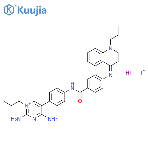 2,4-diamino-1-propyl-5-{4-[(4-{[(4E)-1-propylquinolin-4(1H)-ylidene]amino}benzoyl)amino]phenyl}pyrimidin-1-ium iodide hydroiodide (1:1:1) structure