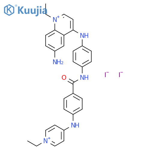 6-amino-1-ethyl-4-{[4-({4-[(1-ethylpyridinium-4-yl)amino]benzoyl}amino)phenyl]amino}quinolinium diiodide structure
