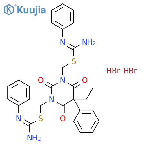 (5-ethyl-2,4,6-trioxo-5-phenyldihydropyrimidine-1,3(2H,4H)-diyl)dimethanediyl bis(N'-phenylcarbamimidothioate) dihydrobromide structure