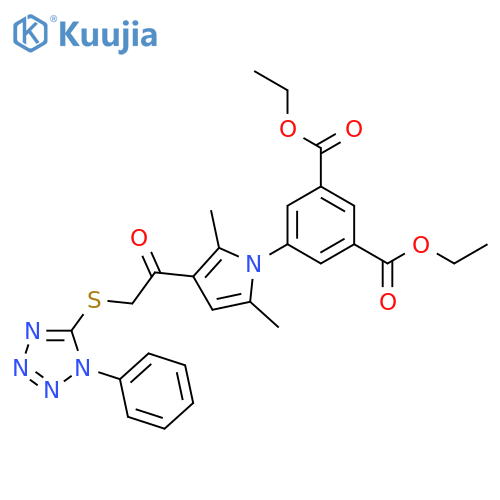 1,3-diethyl 5-(2,5-dimethyl-3-{2-(1-phenyl-1H-1,2,3,4-tetrazol-5-yl)sulfanylacetyl}-1H-pyrrol-1-yl)benzene-1,3-dicarboxylate structure