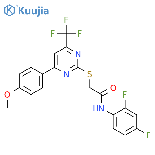 <br>N-(2,4-Difluoro-phenyl)-2-[4-(4-methoxy-phenyl)-6-trifluoromethyl-pyrimidin -2-ylsulfanyl]-acetamide structure