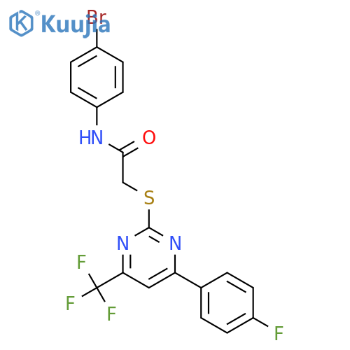<br>N-(4-Bromo-phenyl)-2-[4-(4-fluoro-phenyl)-6-trifluoromethyl-pyrimidin-2-yls ulfanyl]-acetamide structure