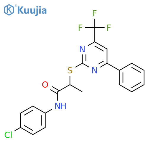 <br>N-(4-Chloro-phenyl)-2-(4-phenyl-6-trifluoromethyl-pyrimidin-2-ylsulfanyl)-p ropionamide structure