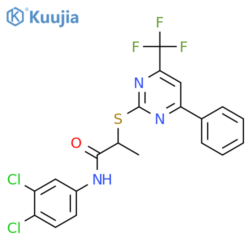 <br>N-(3,4-Dichloro-phenyl)-2-(4-phenyl-6-trifluoromethyl-pyrimidin-2-ylsulfany l)-propionamide structure