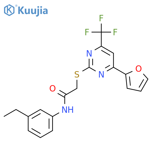 <br>N-(3-Ethyl-phenyl)-2-(4-furan-2-yl-6-trifluoromethyl-pyrimidin-2-ylsulfanyl )-acetamide structure