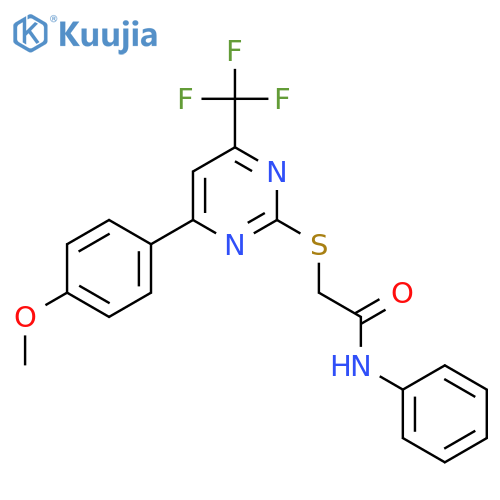 <br>2-[4-(4-Methoxy-phenyl)-6-trifluoromethyl-pyrimidin-2-ylsulfanyl]-N-phenyl- acetamide structure