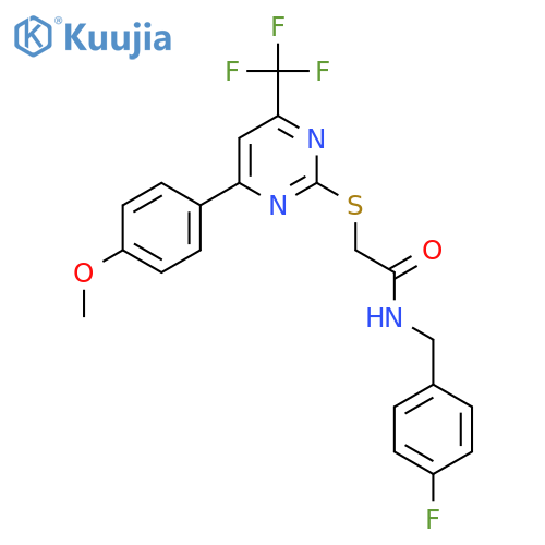 <br>N-(4-Fluoro-benzyl)-2-[4-(4-methoxy-phenyl)-6-trifluoromethyl-pyrimidin-2-y lsulfanyl]-acetamide structure