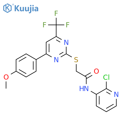 <br>N-(2-chloropyridin-3-yl)-2-{[4-(4-methoxyphenyl)-6-(trifluoromethyl)pyrimid in-2-yl]thio}acetamide structure