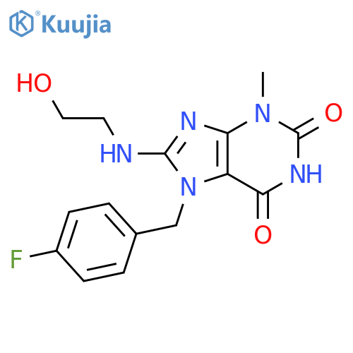 7-(4-fluorophenyl)methyl-8-(2-hydroxyethyl)amino-3-methyl-2,3,6,7-tetrahydro-1H-purine-2,6-dione structure