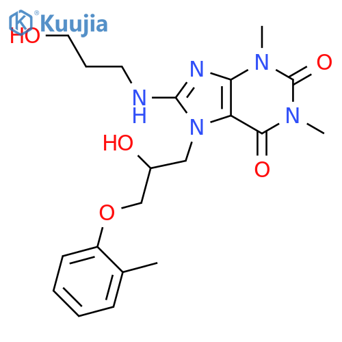 7-2-hydroxy-3-(2-methylphenoxy)propyl-8-(3-hydroxypropyl)amino-1,3-dimethyl-2,3,6,7-tetrahydro-1H-purine-2,6-dione structure