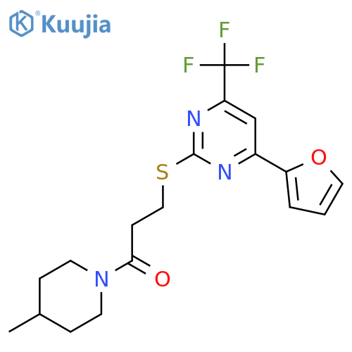 <br>3-(4-Furan-2-yl-6-trifluoromethyl-pyrimidin-2-ylsulfanyl)-1-(4-methyl-piper idin-1-yl)-propan-1-one structure