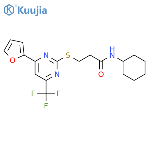 <br>N-Cyclohexyl-3-(4-furan-2-yl-6-trifluoromethyl-pyrimidin-2-ylsulfanyl)-prop ionamide structure