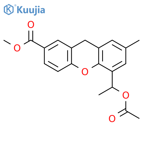 9H-Xanthene-2-carboxylic acid, 5-[1-(acetyloxy)ethyl]-7-methyl-, methyl ester structure