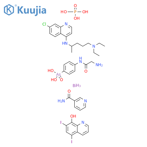 Bismuth[4-[(aminoacetyl)amino]phenyl]arsonatemixt.withchloroquinephosphate,iodoquinolandnicotinamide structure