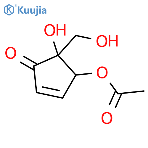 (1S,5S)-5-hydroxy-5-(hydroxymethyl)-4-oxocyclopent-2-en-1-yl acetate structure